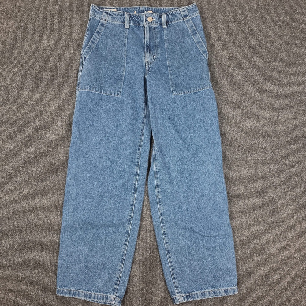 Levis Premium Baggy Dad Jeans Women 28 Utility Mid Rise Straight Leg Med Wash